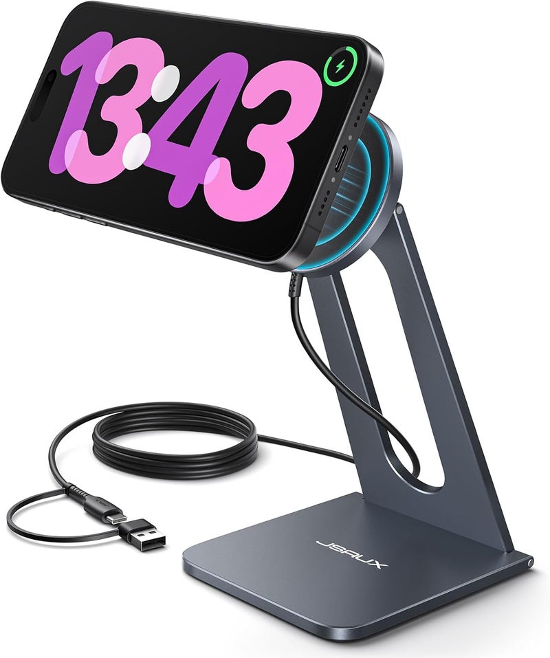 jsaux Magnetic Wireless Charger Stand for MagSafe Charger, Compatible with iPhone 16/16 plus/16 Pro/16 Pro Max/iPhone 15/15 Plus/15 Pro/15 Pro Max/14/13/12, Wireless Charging Stand - Grey - Image 1