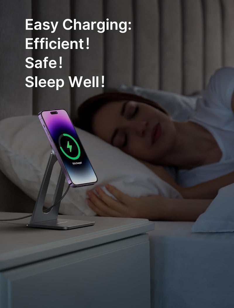 jsaux Magnetic Wireless Charger Stand for MagSafe Charger, Compatible with iPhone 16/16 plus/16 Pro/16 Pro Max/iPhone 15/15 Plus/15 Pro/15 Pro Max/14/13/12, Wireless Charging Stand - Grey - Image 2