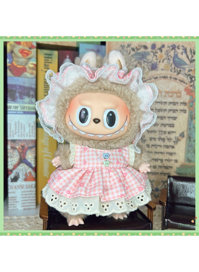 Clothes Only] Labubu Sit Party Doll Vinyl Rag Winter Cute Sit Party Bib Pants Suit-Color:Little Sweet Beans-17cm Labubu Can Be Worn  - Image 1
