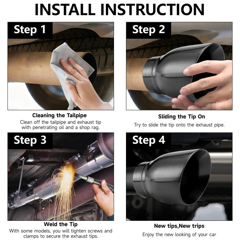 A-KARCK Black Exhaust Tips 2.5" Inlet, 2.5" Inlet 3.5" Outlet 5.0" Length Clamp on Universal Never Fading Muffler Tip - Image 5