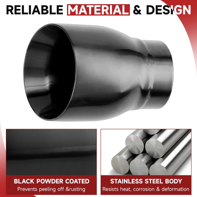 A-KARCK Black Exhaust Tips 2.5" Inlet, 2.5" Inlet 3.5" Outlet 5.0" Length Clamp on Universal Never Fading Muffler Tip - Image 3