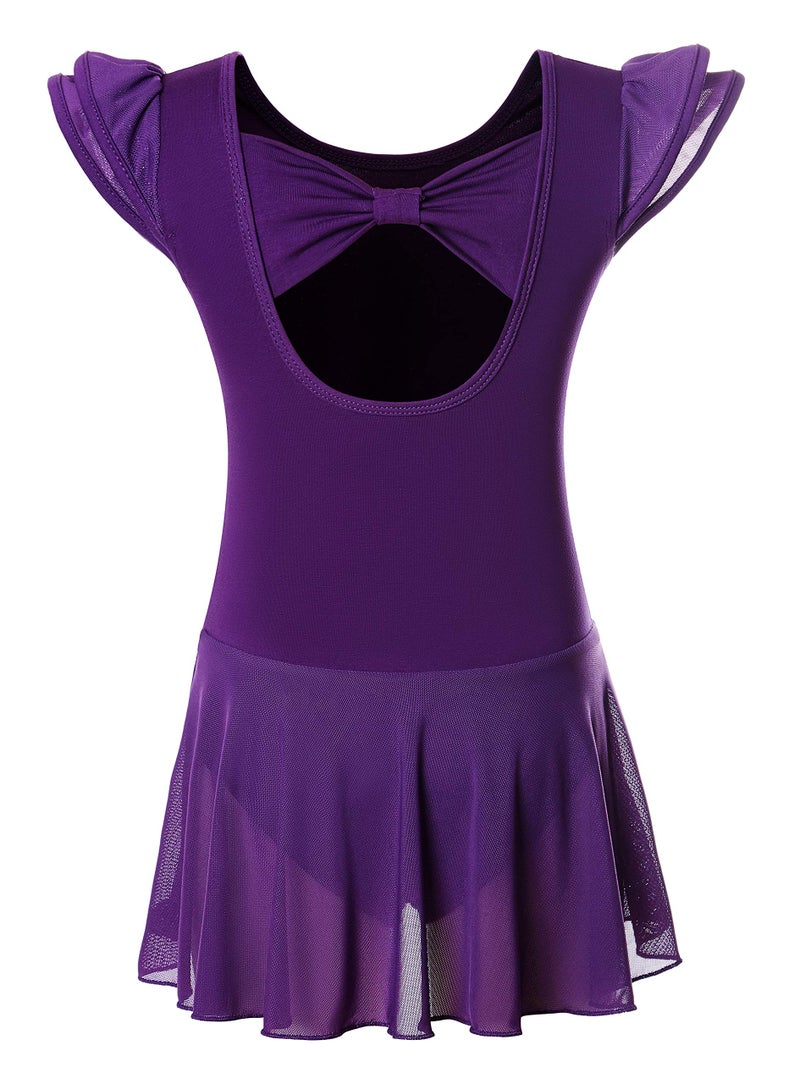 DANSHOW Girls’ Ballet Dance Leotards with Flutter Sleeve Petal Skirt and Bowknot Back(YW3033-L-10) - Image 2
