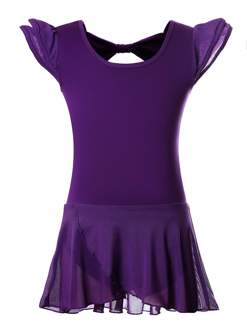 DANSHOW Girls’ Ballet Dance Leotards with Flutter Sleeve Petal Skirt and Bowknot Back(YW3033-L-10) - Image 1