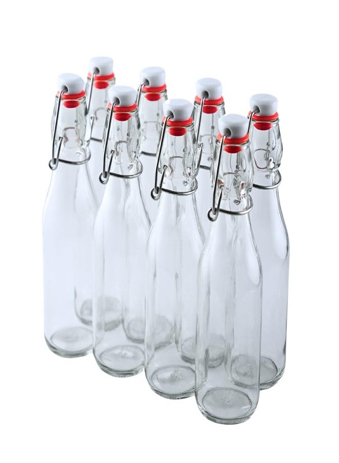 FastRack Swing Top Glass Bottles |8.5 oz - Pack of 8 | Clear, Flip Top Glass Bottles for Home Brewing, Carbonated Drinks, Kombucha, Fermentation, Water | Food Grade - ECO Friendly - Image 1