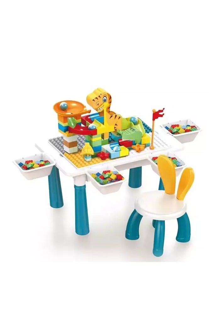 طاولة تركيب مع منزلق وكرسي + 100 قطعة – لعبة تعليمية لتنمية المهارات والإبداع - Image 1