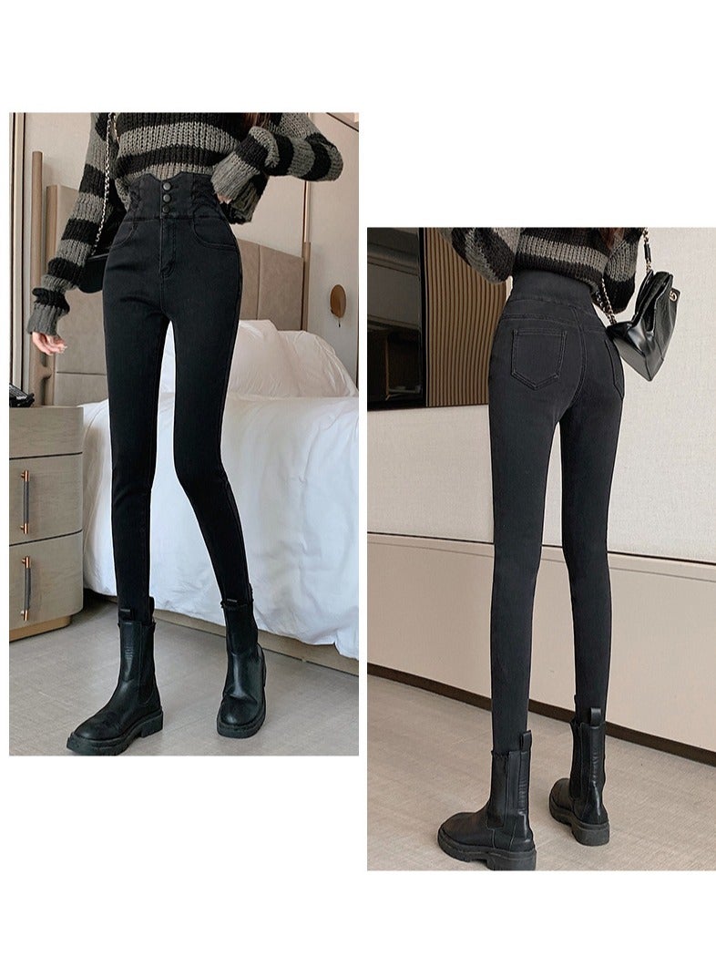 KUYING Ultra-High Waisted Women's Small Foot Pants Slimming Skinny Pencil Pants Belly Lift Jeans  - Image 3
