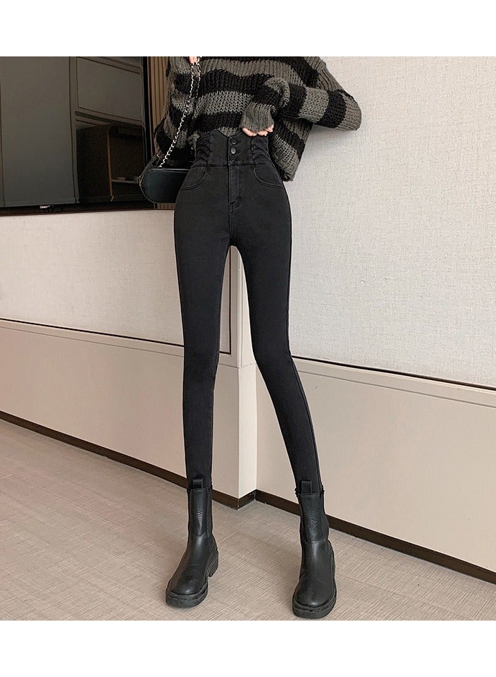 KUYING Ultra-High Waisted Women's Small Foot Pants Slimming Skinny Pencil Pants Belly Lift Jeans  - Image 1
