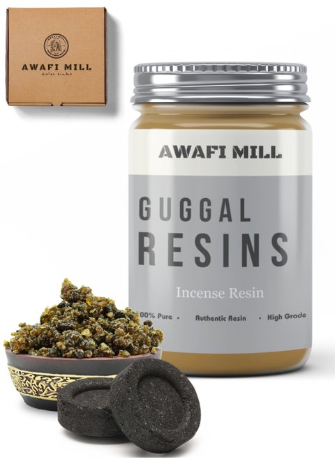 Guggal Resins | Commiphora Gum Resin with Charcoal Tablet for Aromatic Burning