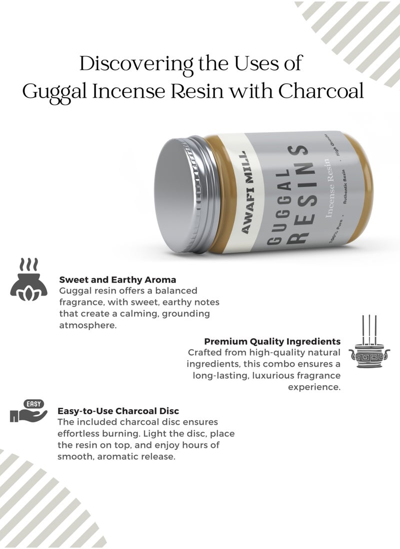 Guggal Resins | Commiphora Gum Resin with Charcoal Tablet for Aromatic Burning
