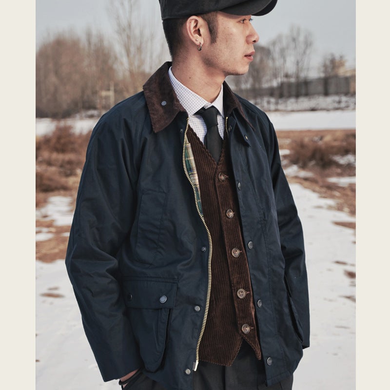 Gddqsdc British Vintage Hunting Wax-Free Jacket Men'S Waterproof Windbreaker Work Coat Carved Bbra - Image 4