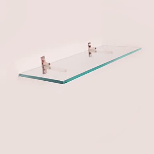 TINITALO Multi Purpose Glass Shelves Wall Mount Shelf for Bathroom Bedroom Living Room Office and Kitchen Brass Finish Transparent Dimension: 6" L x 12" H Inches Pack of 1 WS 006 - Image 2
