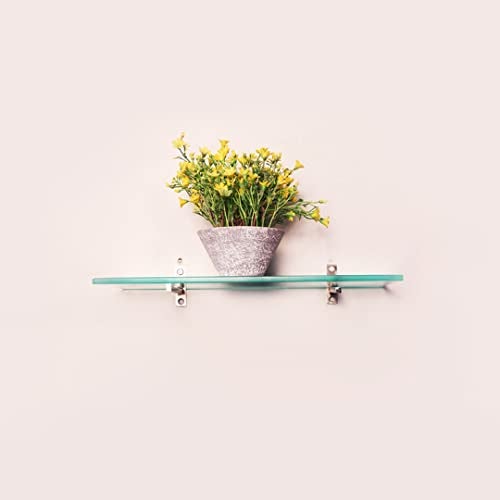 TINITALO Multi Purpose Glass Shelves Wall Mount Shelf for Bathroom Bedroom Living Room Office and Kitchen Brass Finish Transparent Dimension: 6" L x 12" H Inches Pack of 1 WS 006 - Image 1