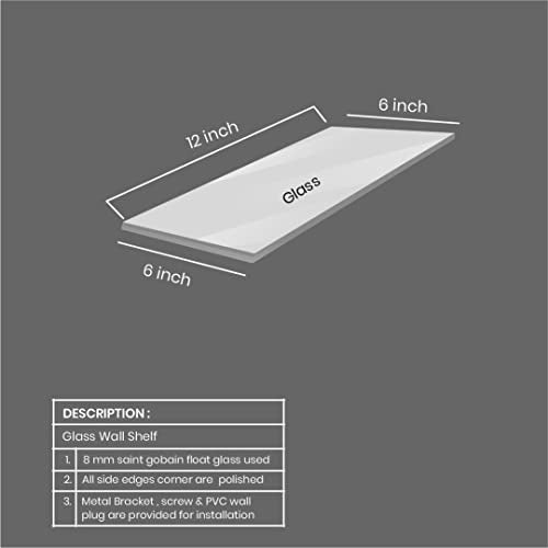 TINITALO Multi Purpose Glass Shelves Wall Mount Shelf for Bathroom Bedroom Living Room Office and Kitchen Brass Finish Transparent Dimension: 6" L x 12" H Inches Pack of 1 WS 006 - Image 3