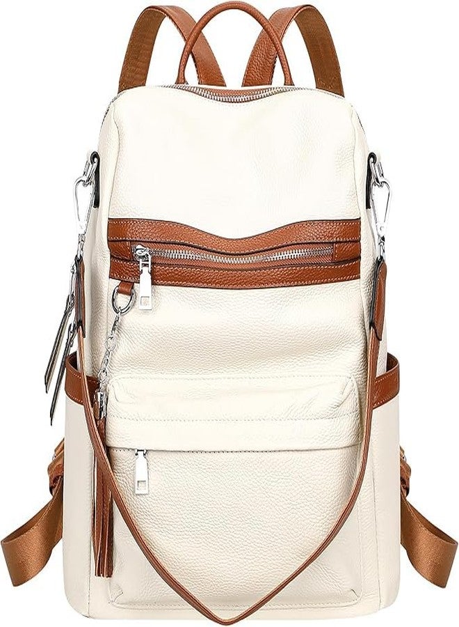 Fabcraft Women’s Leather Backpack Purse Stylish Fashion Shoulder Bag Lightweight Durable Multipurpose Daypack for Travel Work College Office Shopping Casual Outings with Anti-Theft Pocket (White) - Image 1