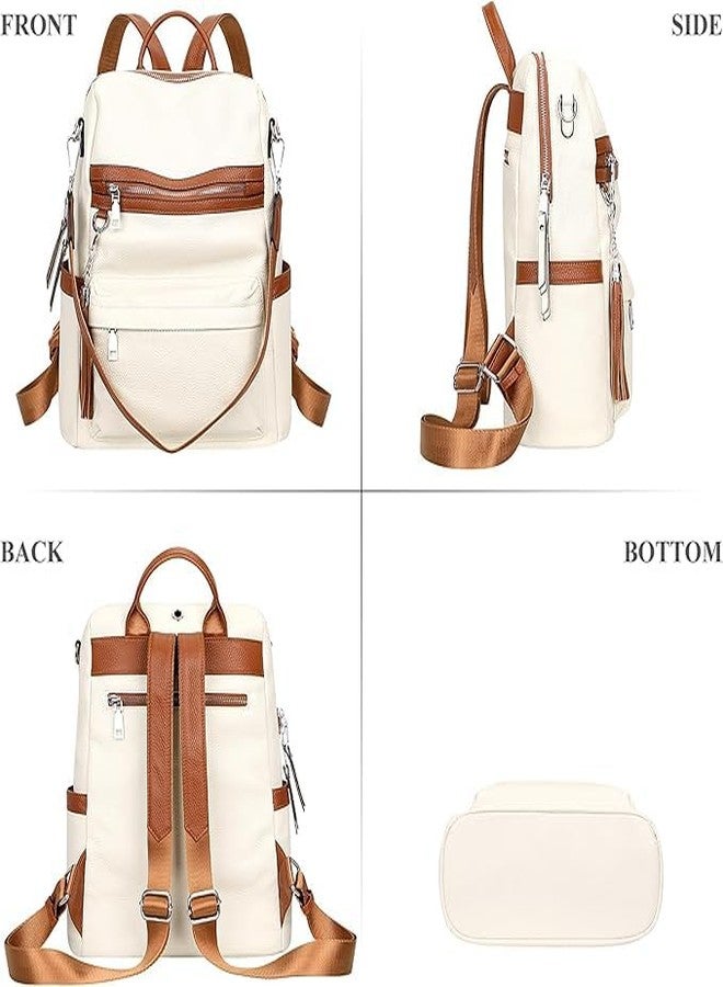 Fabcraft Women’s Leather Backpack Purse Stylish Fashion Shoulder Bag Lightweight Durable Multipurpose Daypack for Travel Work College Office Shopping Casual Outings with Anti-Theft Pocket (White) - Image 3