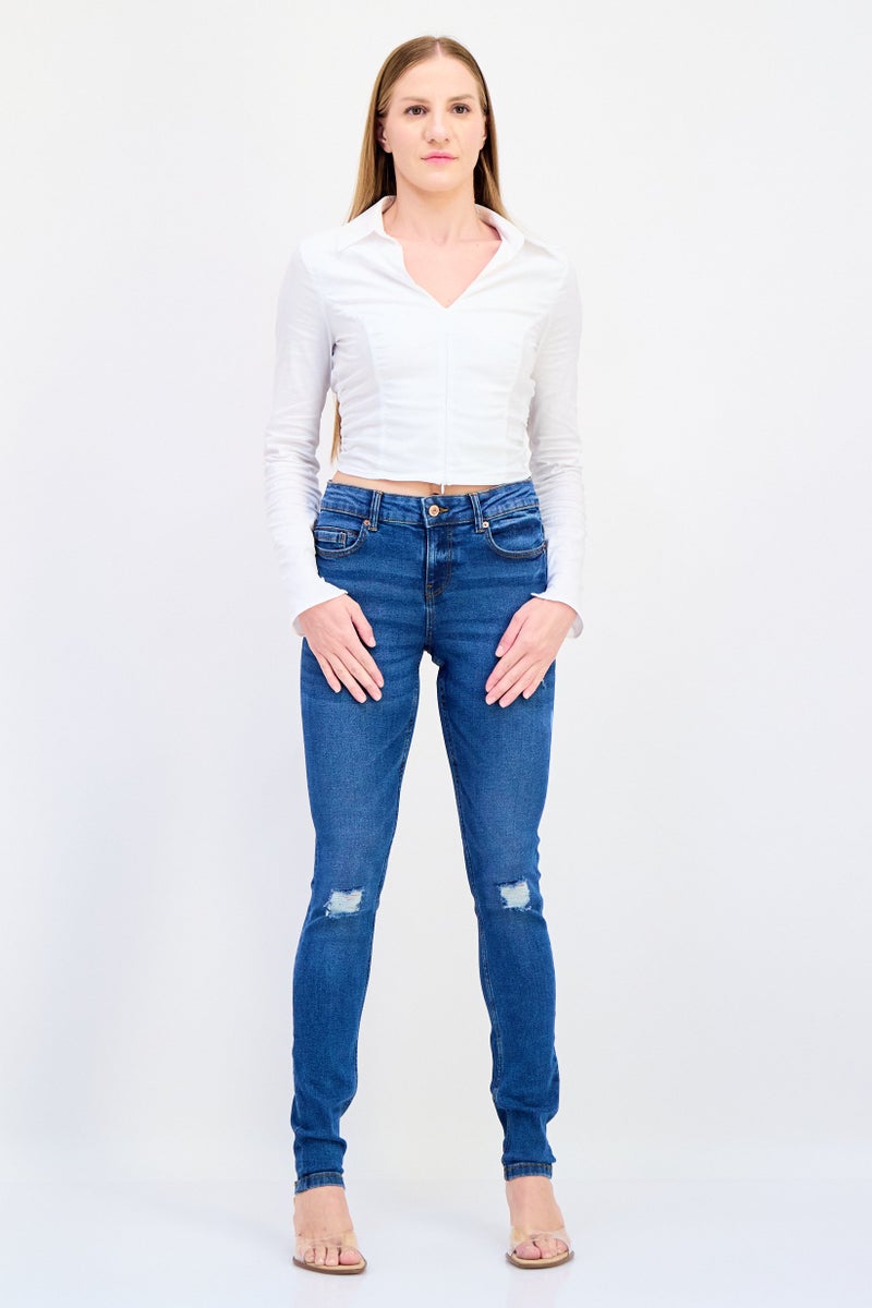 VERO MODA I Scenery By Vero Moda Women Skinny Fit Rip Stretchable Jeans, Blue  - Image 4