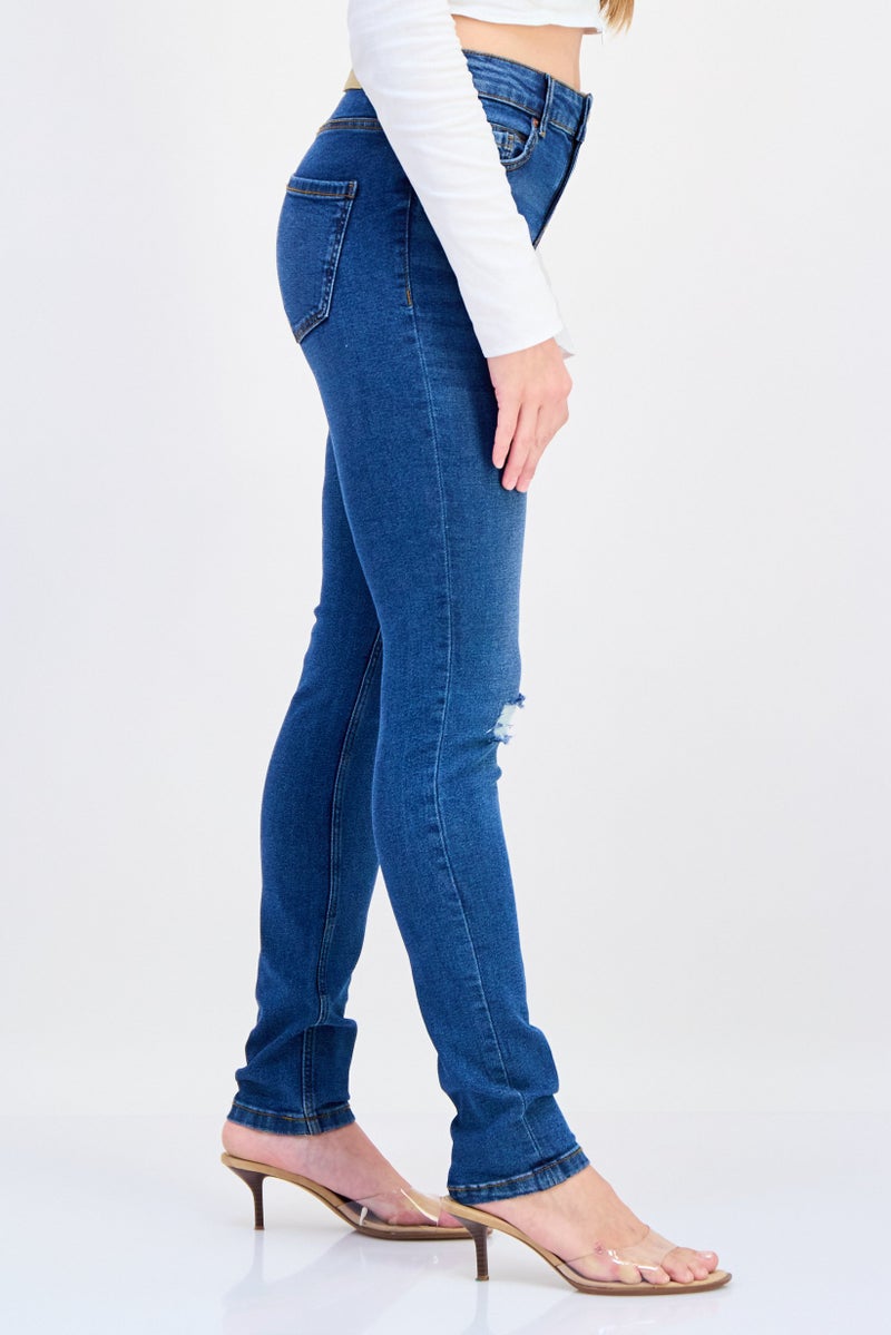 VERO MODA I Scenery By Vero Moda Women Skinny Fit Rip Stretchable Jeans, Blue  - Image 2