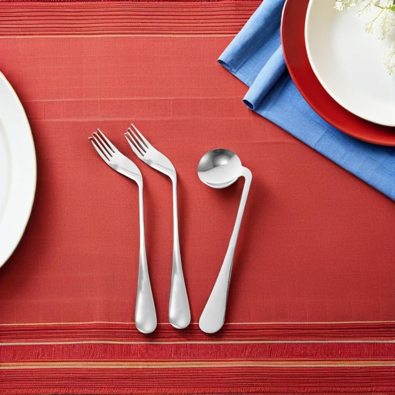OUNONA Ergonomic Steel Angled Fork Spoon Set For Right Handed Disabled Adults Self Feeding - Image 5
