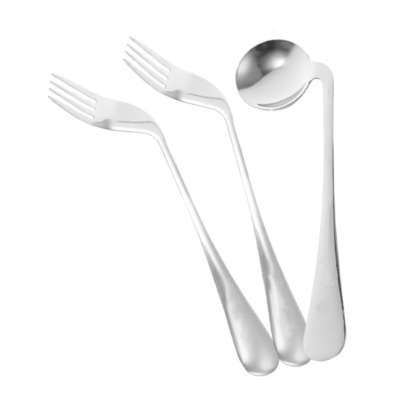 OUNONA Ergonomic Steel Angled Fork Spoon Set For Right Handed Disabled Adults Self Feeding - Image 2
