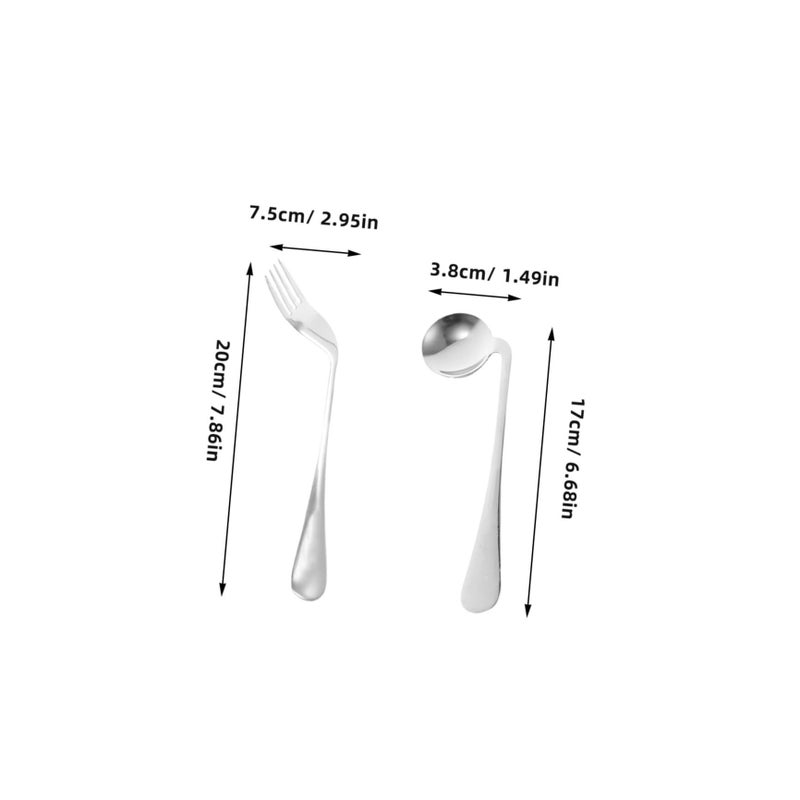OUNONA Ergonomic Steel Angled Fork Spoon Set For Right Handed Disabled Adults Self Feeding - Image 3