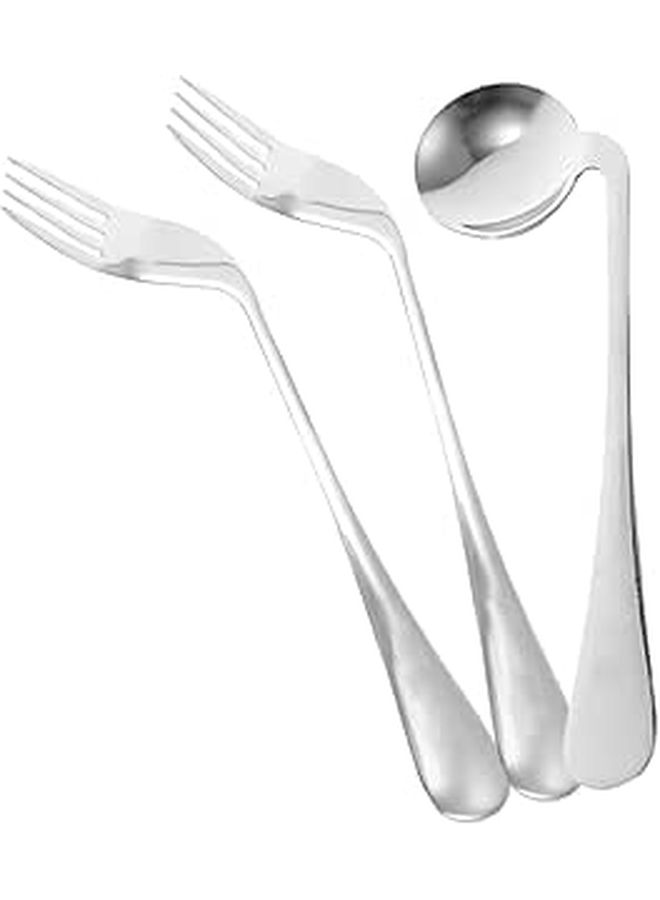 OUNONA Ergonomic Steel Angled Fork Spoon Set For Right Handed Disabled Adults Self Feeding - Image 1