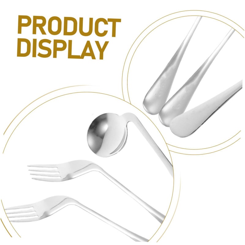 OUNONA Ergonomic Steel Angled Fork Spoon Set For Right Handed Disabled Adults Self Feeding - Image 4
