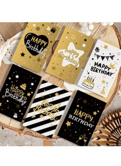 Generic 6 Different Designs Black&Gold Happy Birthday Greeting Cards with Envelopes & Stickers  - Image 1