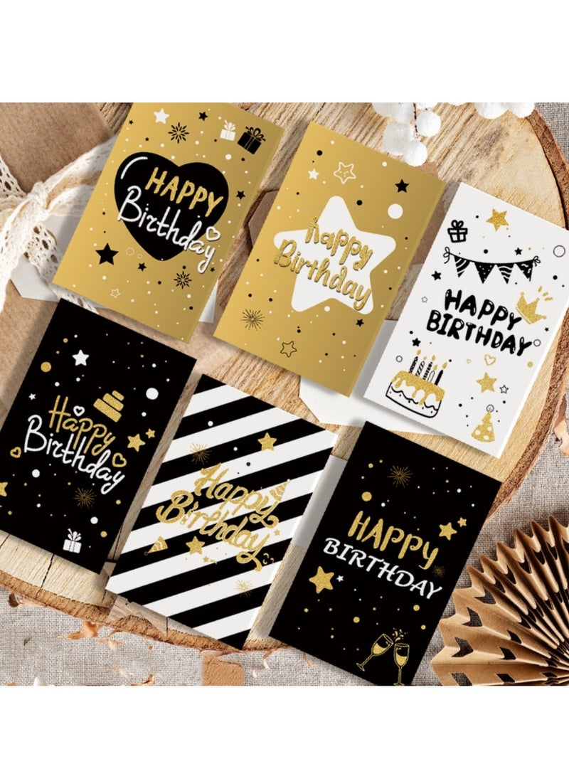 Generic 6 Different Designs Black&Gold Happy Birthday Greeting Cards with Envelopes & Stickers  - Image 1