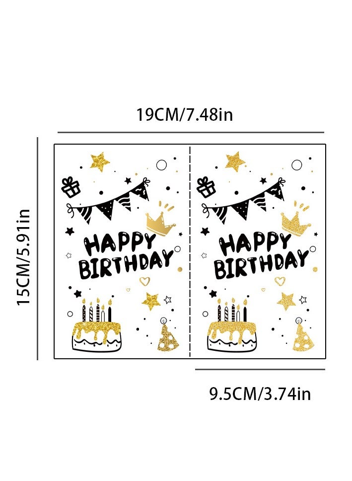 Generic 6 Different Designs Black&Gold Happy Birthday Greeting Cards with Envelopes & Stickers  - Image 4