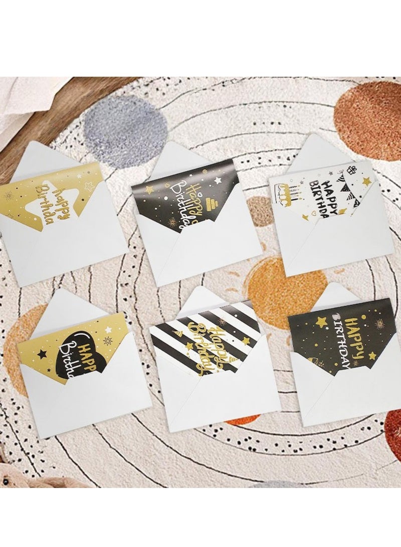 Generic 6 Different Designs Black&Gold Happy Birthday Greeting Cards with Envelopes & Stickers  - Image 2
