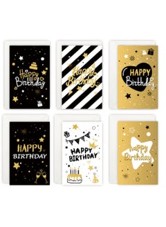 Generic 6 Different Designs Black&Gold Happy Birthday Greeting Cards with Envelopes & Stickers  - Image 3