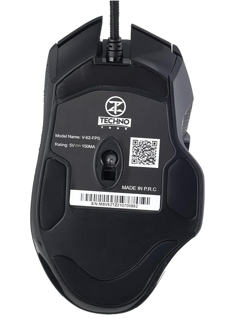 Techno Zone - Techno Zone V62-FPS RGB Gaming Mouse 10K DPI /1000HZ – 8 Programmable Buttons | Black  ( Software ) - Image 1