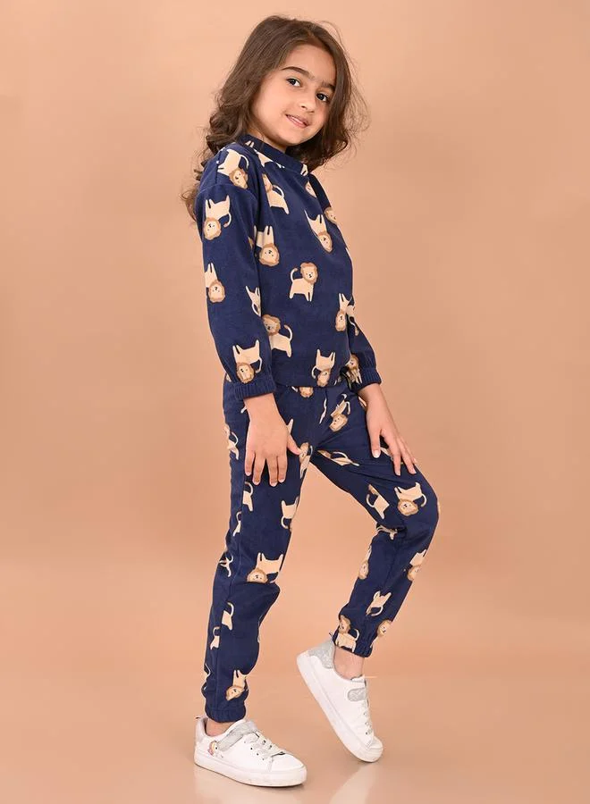 LILPICKS Lion Print Fleece Sweatshirt & Joggers Set by Styli