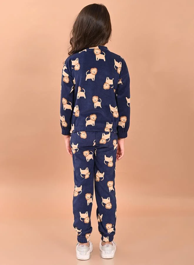 LILPICKS Lion Print Fleece Sweatshirt & Joggers Set by Styli