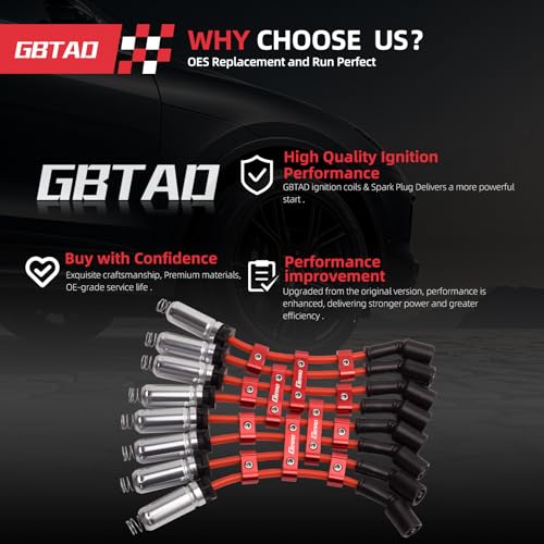 GBTAD Set of 8 Round Ignition Coil Pack and Spark Plug Wire Harness for 5.3 4.8 V8 Chevy Silverado Suburban Tahoe Avalanche GMC Yukon Sierra Canyon Savana 2007-2017 Replaces UF414 - Image 3