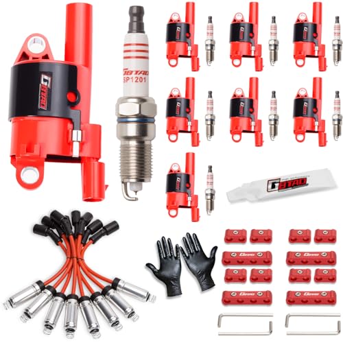 GBTAD Set of 8 Round Ignition Coil Pack and Spark Plug Wire Harness for 5.3 4.8 V8 Chevy Silverado Suburban Tahoe Avalanche GMC Yukon Sierra Canyon Savana 2007-2017 Replaces UF414 - Image 1