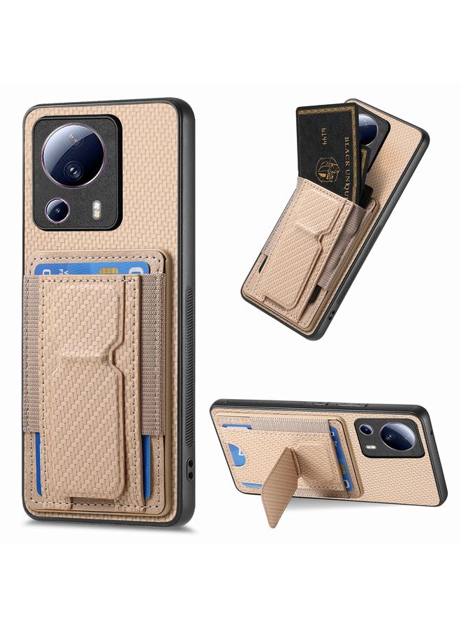 Green Tiger For Xiaomi Civi 2 Carbon Fiber Fold Stand Elastic Card Bag Phone Case(Khaki)