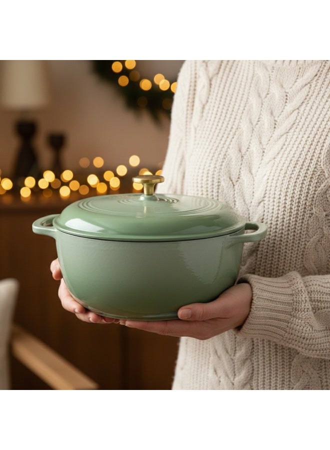 فاف VAV GET 6QT Enameled Cast Iron Round Dutch Oven, Family Style Heavy-Duty Pre-Seasoned Cookware, Healthy & Safe Non-Stick, Oven & Stovetop Safe – Sage Green - Image 2