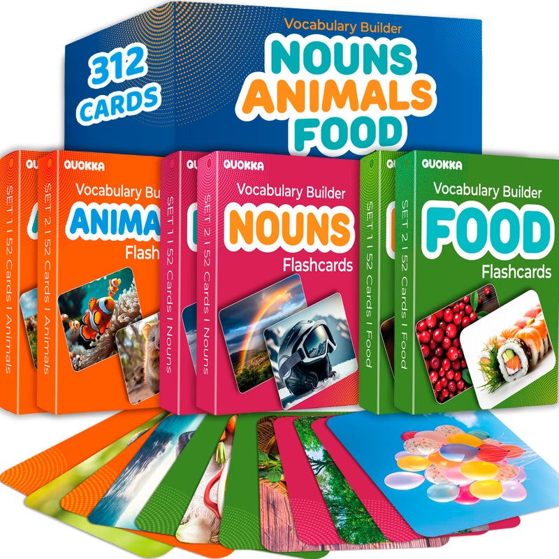 QUOKKA 312 Noun Flash Cards Set â€“ Kids and Adults Vocabulary Builder for ABA Therapy, Early Childhood Education, and ESL Teaching â€“ Picture Cards for Speech Therapy and Vocabulary Building Activities - Image 1