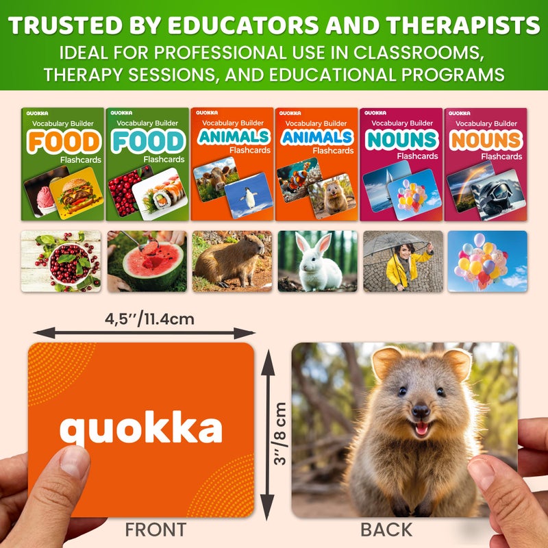 QUOKKA 312 Noun Flash Cards Set â€“ Kids and Adults Vocabulary Builder for ABA Therapy, Early Childhood Education, and ESL Teaching â€“ Picture Cards for Speech Therapy and Vocabulary Building Activities - Image 2