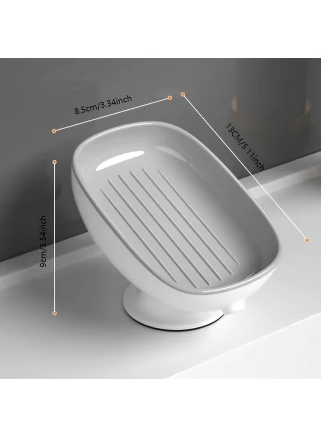 Gray Wall Mounted Oval Soap Holder With Drain Adjustable Angle Plastic Soap Dish - Image 3