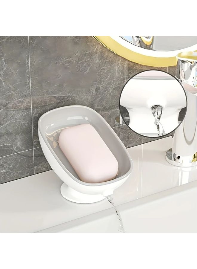 Gray Wall Mounted Oval Soap Holder With Drain Adjustable Angle Plastic Soap Dish - Image 4