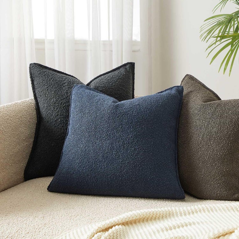 JUSPURBET Navy Blue Boucle Throw Pillow Covers 26x26 inch Set of 2 for Couch Bedroom Sofa Living Room Decorative Soft Thick Curly Textured Cushion Covers Boho Pillow Cases with Hidden Zipper - Image 2