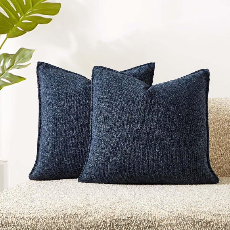 JUSPURBET Navy Blue Boucle Throw Pillow Covers 26x26 inch Set of 2 for Couch Bedroom Sofa Living Room Decorative Soft Thick Curly Textured Cushion Covers Boho Pillow Cases with Hidden Zipper - Image 1
