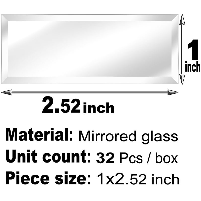 XIHACTY 64 Pcs Peel and Stick Beveled Mirror Glass Tile.2.5x1 Inch Mirror Backsplash Tiles. Cute Mirror Strip Tile for Kitchen, Bathroom Wall. 64 Pcs - Image 5