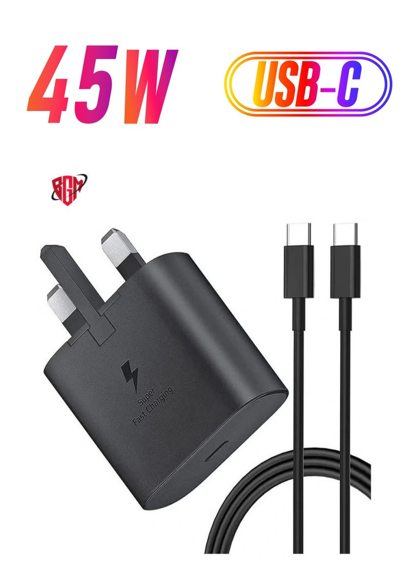 BGM UK USB C Plug & Cable 45W Charger For Samsung FAST Charge Adapter 3 Pin Mains Wall Charging for galaxy Mobile phone S 24 ULTRA S23 ultra FE S 22 S 21 fe 20 note 20 ultra 10 9 8 a14 a34 a54 - Image 1