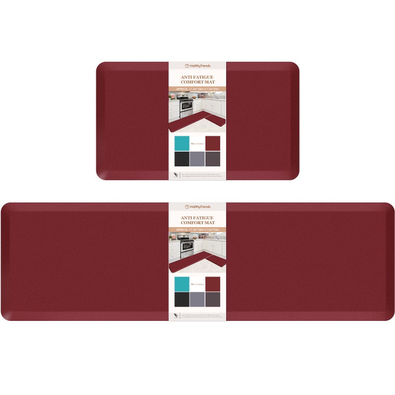 HappyTrends Kitchen Mat173x28173x60 Red Cushioned Comfort AntiFatigue Waterproof Floor Mat Kitchen Rugs Thick Perfect Ergonomic Foam Standing mat for Kitchen Home Office Laundry
