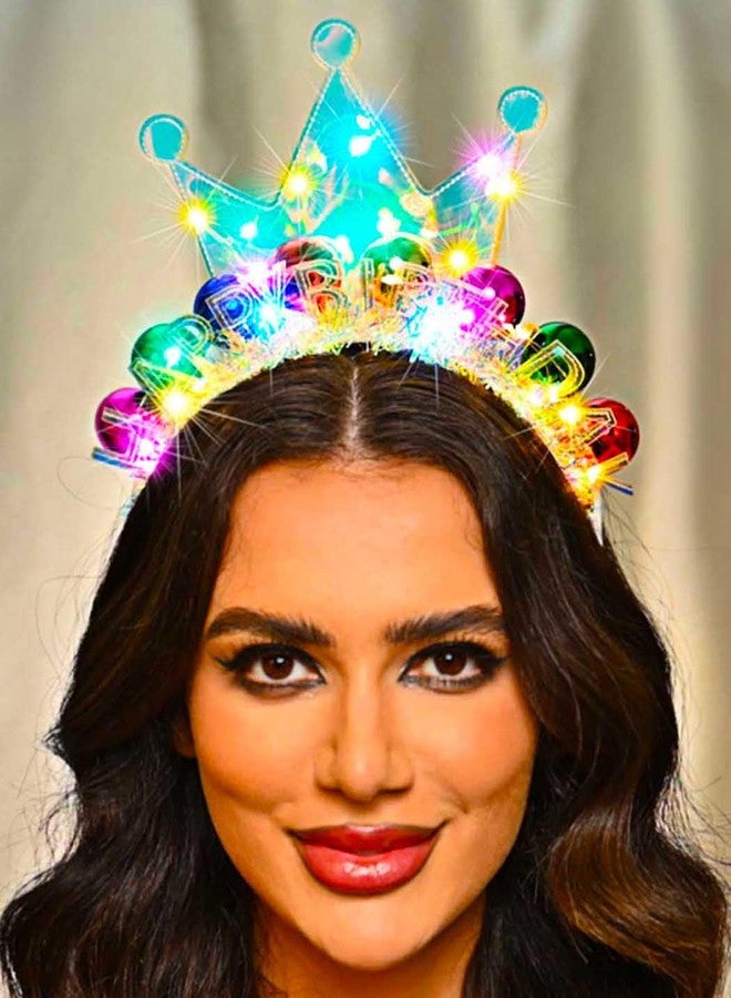Zoestar Light Up Happy Birthday Crown Headband Glow Ball Hair Bands Sparkly Birthday Party Hair Accessories Women(Colorful) - Image 4