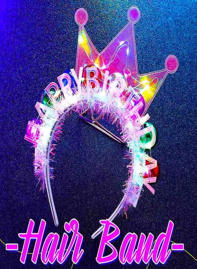 Zoestar Light Up Happy Birthday Crown Headband Glow Ball Hair Bands Sparkly Birthday Party Hair Accessories Women(Colorful) - Image 3