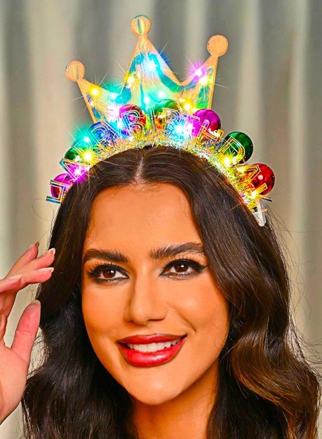Zoestar Light Up Happy Birthday Crown Headband Glow Ball Hair Bands Sparkly Birthday Party Hair Accessories Women(Colorful) - Image 2